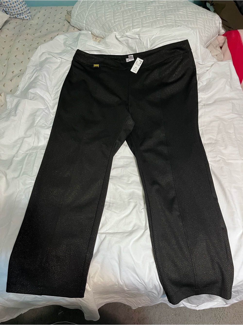 Avenue Black Wide-Leg Ponte Pants (gold sparkle specs on outside of pants!)